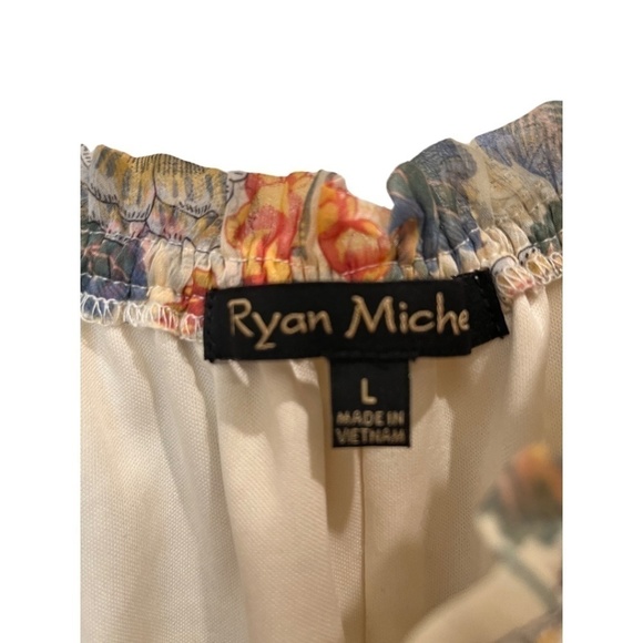 Ryan Michelle BoHo Style Sheer Overlay Floral 3/4 Sleeve Ruffle Hem Dress Size L - Picture 4 of 5
